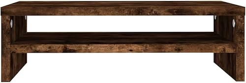 Miniatura 4 de Monitor Stand Smoked Oak Engineered Wood, 16.5-inch Compact Desk Organizer for Home Office, Living Room, Ergonomic Laptop Riser with Storage Shelf,