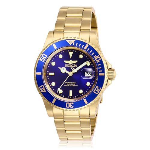 Invicta Men's Pro Diver Quartz Watch with Stainless Steel Strap, Gold/Blue, 20 (Model: 26974)