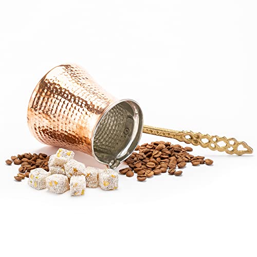 Volarium Turkish Coffee Pot, Greek Arabic Coffee Maker, Hammered Cooper Coffee Cezve, Large Pot, Stove Top Coffee Maker