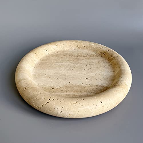 SAIDKOCC Natural Marble Round Vanity Tray Jewelry Makeup Dish Decorative Tray for Coffee Table,Bathroom,Bedroom (Beige Travertine) by SAIDKOCC - Image 2