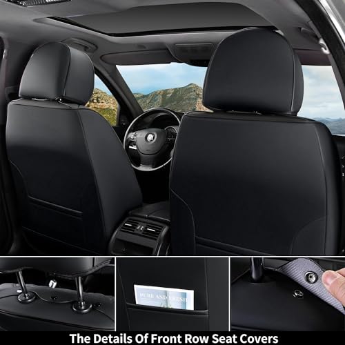 Image of Coverado Car Seat Covers Full Set, Seat Covers for Cars, Black Car Seat Cover, Car Seat Protector, Nappa Leather Car Seat Cushion, Waterproof Car Seat Covers Front Seats and Back Fit for Most Cars