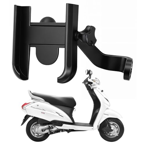 Image of Metal CNC Mobile Holder for Scooter, Scooty & Motorcycle Compatible for Honda Activa 3G, Mirror Mount, 360 Rotation, Strong Anti-Slip Grip, Wide Adjustable Fit for All Smartphones (Black)