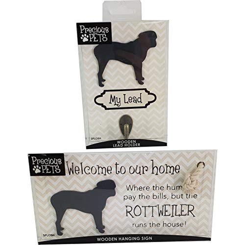 Splosh Rottweiler Precious Pet Collection – Wooden Dog Hook, Plaque & Lead Holder Wall Decor & Breed House Sign