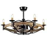 MADSHNE 32' Caged Ceiling Fans with Lights and Remote, Modern Farmhouse Fan Light for Living Room,Black Rustic Chandelier Candles,Reversible(Bulbs Included)