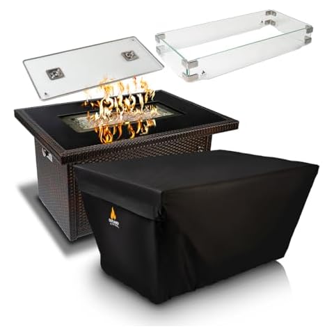 Fire Table & Accessory Set Combo - Series 403 Espresso Brown Fire Table & 3-Piece Accessory Set Cover