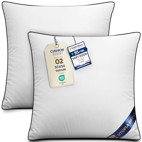 Utopia Bedding Cushion Inner Pads (Pack of 2), 50x50 cm (20 x 20 inches) Cushion Stuffer Inserts, Hollowfibre Piping Pillows (White)
