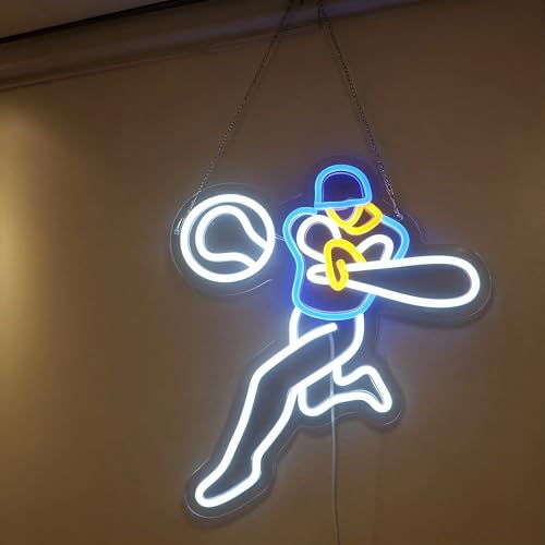 Image of Baseball Neon Light - Dynamic & Classic LED Wall Art for Man Cave, Sports Bar, Game Room or Kids Bedroom Decor, Dimmable USB, Awesome Sports Fan Gift for Players & Enthusiasts