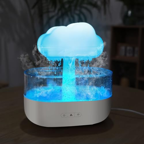 Humidificador de nube de lluvia, humidificador con sonido de gota de lluvia y difusor de aceite esencial de aromaterapia con 7 luces de colores, nano niebla, ayuda a dormir y relajarse