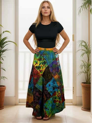 Agan Traders 400-S/M Women’S 2024 Boho Maxi Skirt For Fall Patched Tie Up High Waisted Long Skirt Bohemian Wrap Cover Up  thumb #4