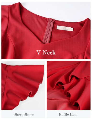 Image of HomRain V Neck Formal Wedding Guest Dresses for Women Ruffle Sleeves for Cocktail Graduation Modest Dress