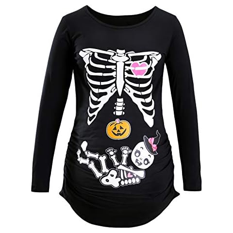 Detigee Halloween Maternity Shirt Women Skull Costume Pregnancy Shirt (Black02,S) Cover