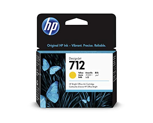 3ED69A Cartouche d'encre authentique HP 712 jaune de 29 ml avec encre HP d'origine, pour traceurs grand format DesignJet T650, T630, T250, T230 et Studio et tête d'impression HP 713 DesignJet