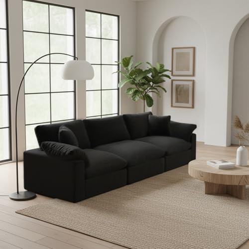 Image of Modular Cloud Sofa,Convertible 3-Seater Set,Extra Deep Seat Down Filled Seat, Washable & Replaceable Cushion Covers for Living Room,Apartment,Black