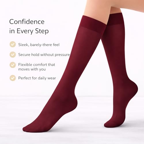 Image of Diamond Star Women's Trouser Socks, Opaque Knee High Nylon Socks, Stretchy Comfort Fit for Work and Casual, 6 Pairs