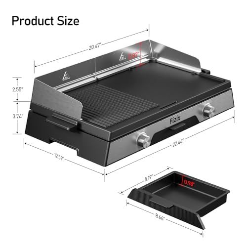 Fizix Electric Griddle Nonstick 1600W,Electric Griddle for Indoor and Outdoor,Adjustable Temperature Controls,Griddle Pan Electric for Pancakes,Skillets,110V Large Electric Griddle,Black