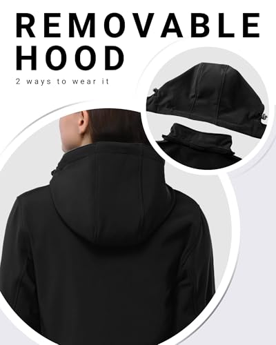 Outdoor Ventures Damen Softshell Lange Jacke mit Kapuze Fleece gefütterte Winddichte Jacke für Frauen Wasserdichte Windjacke