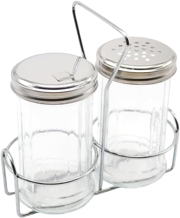 1 Pack Caddy Holder Rack for 12oz 360ml Glass Salt & Pepper Dredge Shaker with Stainless Steel Screw-On Lid, Tabletop Clear Glass Shaker for Cheese, Salt, Pepper, Sugar, and Spices image 5