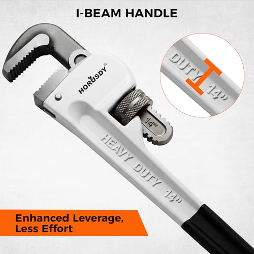 Image of HORUSDY 4 Pack Adjustable Pipe Wrench Set, 8 inch, 10 inch, 12 inch, 14 inch Heavy-Duty Plumbing Wrench with Anti-Slip Jaws