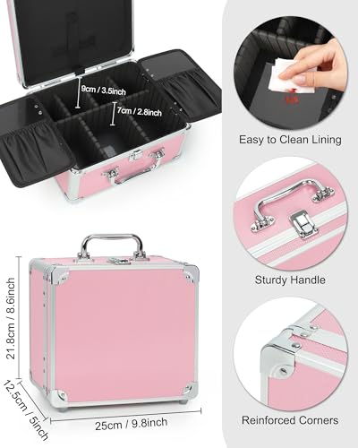 Image of Relavel Makeup Bag with LED Mirror, Cute Makeup Box Travel Train Case with Rechargeable Lighted Mirror, Cosmetic Brush Organizer Storage for Makeup Artists Gifts for Women and Girls, Pink