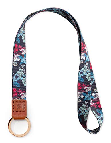 SENLLY Artsy Flowers Neck Lanyard Premium Quality Wristlet Strap with Metal Ring and Genuine Leather, for Key Chain, Camera, Cell Mobile Phone, Charms, Lightweight Items etc