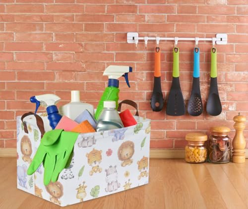 Image of Rectangular Kids Storage Bins,Baby Baskets Organizer.Waterproof PE Coating Cute Basket with Handles.Woodland Nursery Decor,Toys Box,Books Basket, (Cute Animal)