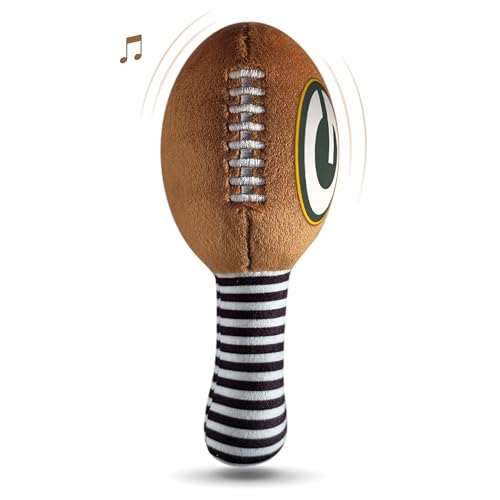 Image of Green Bay Packers Plush Football Rattle by Smilo - Officially Licensed NFL Baby Rattle Toy - Soft Baby Rattle with Bell - for Babies and Toddlers from 3 Months