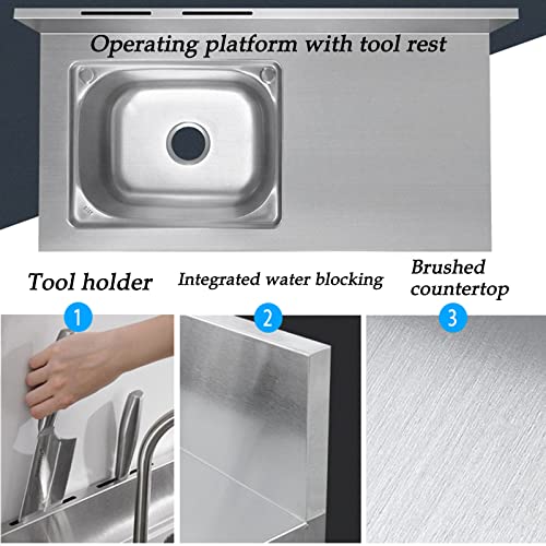 Évier utilitaire inox avec égouttoir et étagères de rangement - 3