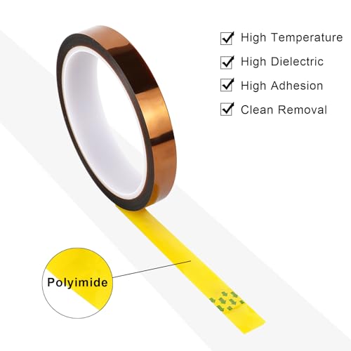 Image of BOMEI PACK 2 Pack 20mm x 108ft Polyimide Tape High-Temperature Resistant, No Residue Heat-Resistant Tape for Electric Task, 3D Printing, Soldering, Sublimation, Masking
