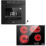 Autarkes Herdset | 60cm Einbaubackofen | 59cm Kochfeld | Kochfeld mit Flexzone | Timer | Kindersicherung | Grill | Heißluft | AQUA CLEAN