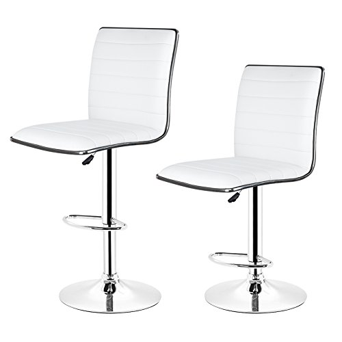 Juego de 2 Taburete de Bar con Reposapiés Sillas de Comedor con Reposapiés Silla Altas de Cocina Silla de Salon, 41×39×94 cm (Blanco) Cover