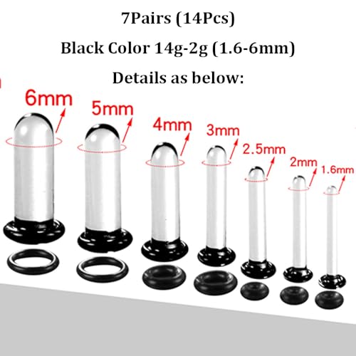 24 PCS/14PCS/10 PCS Glass Ear Gauges Stretching Kit Short Taper Expander, 14G-00G Comfy Dead Stretching Plugs with Rubber Rings, Crazy Domed Body Piercing Jewelry Set4