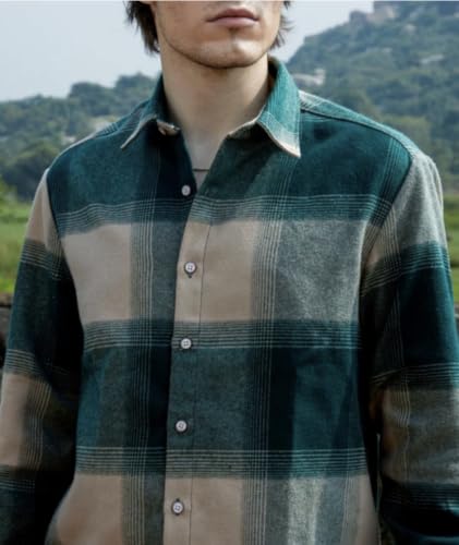 Image of Men's Green & Brown Checked Boxy Fit Casual Shirt