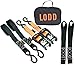 Produktbild LODD - Motorrad Zurrgurte mit Ratsche - Set bestehend aus 2 Spanngurten 38mm x 3.4M + 2 weichen Zurrschlaufen + Transporttasche (für Motorräder, ATVs, Schneemobile...)