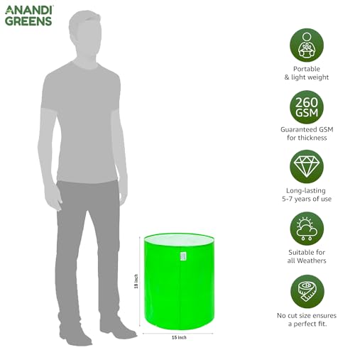Image of Anandi Green's Premium HDPE Uv Protected 260 GSM Round Green Colour Plant Grow Bag Suitable for Terrace and Vegetable Gardening Size 15X18 INCH Pack of 3
