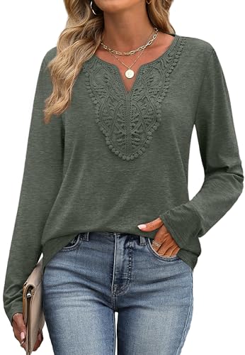 Image of XIEERDUO Boho Tops for Women Blouses Dressy Casual V Neck Long Sleeve Shirts Fall Outfits Trendy Vacation Clothes