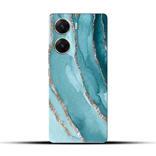 Image of COLORflow Polycarbonate Back Cover Compatible with Vivo V29E 5G | Beautiful Blue Marble Golden Stripes | Designer Printed Hard CASE Bumper Back Cover Compatible with Vivo V29E 5G
