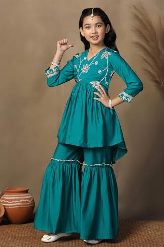 Image of Fashion Dream Girl's Chanderi Silk Ethnic Kurta and Sharara Set|Kids Salwar Suit Set|Sharara Set for Girls