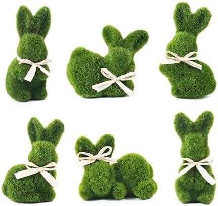 naturevibe 5 Inches Moss Easter Bunny Home Decor, Set of 6 Artifi...