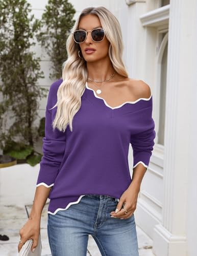 Image of Zeagoo Women's 2026 Fall V Neck Sweater Long Sleeve Lightweight Knit Tops