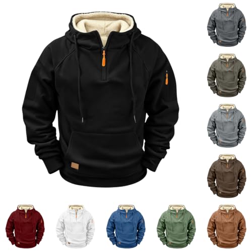 Mens Sherpa Lined Quarter Zip Hoodie Thick Thermal Warm Winter Sweatshirt - image 1