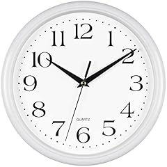 Bernhard Products White Wall Clock Silent Non Ticking 10 Inch Quality Quartz Battery Operated Round