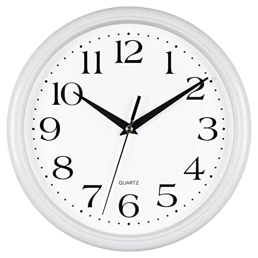 Bernhard Products White Wall Clock Silent Non Ticking 10 Inch Quality Quartz Battery Operated Round Easy to Read Home/Kitchen/Office/Classroom/School Clocks