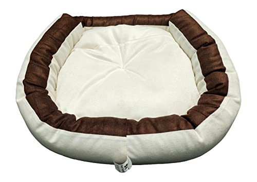 Image of Large Size Dog and Cat Bed Egg Shape Export Quality Ultrasoft Micro Fiber Filling for Extra Comfert Dual Color Cream-Brown Machine Washable Anti Skid Base Pet Bed