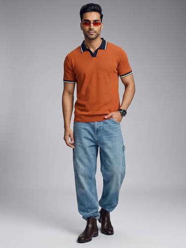 Image of Veirdo Men's Polo T-Shirt Regular Fit with Contrast Pattern & Striped Trim on Collar and Half Sleeves, Stylish Solid Casual, Weekend & Outdoor Wear (Sizes S to 2XL)