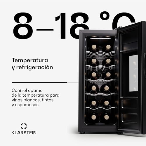 KLARSTEIN Nevera para vino independiente 1 zona, Nevera para vino pequeña con puerta de cristal, Nevera para botellas interior/exterior, 12 botellas - imagen 4