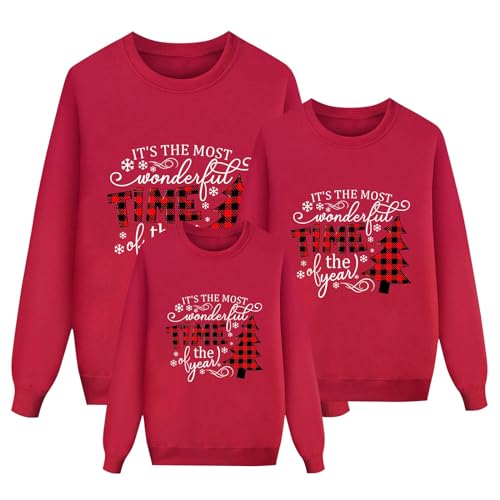 Sudadera Navidad Familia Juego Cómodo Parejas Jersey Navidad Cuello Redondo Feo Divertido Suéteres Navideños Para Papá Mamá Niños Papá Noel Suave Sweatshirt Reno Manga Larga Sudadera De Navidad, rojo
