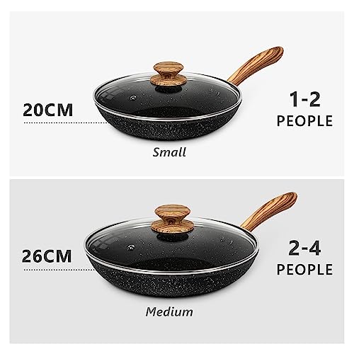 Image of Michelangelo Frying Pan Non Stick with Lid, 26cm Frying Pan with Nonstick Honeycomb Coating, Nonstick Frying Pan with Lid, Granite Frying Pan, Induction Frying Pan