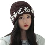 [AOIIWER] ニット帽 レディース メンズ 秋 冬 防寒 防風 厚手 【極厚毛糸で断熱&保温】 伸縮性 暖かい 肌に優しい 抗菌防臭 防寒ニット帽 リブ編み 文字ジャカード おしゃれ 小顔効果 帽子 無地 黒 通学 通勤 フリーサイズ 男女兼用 (コーヒー)