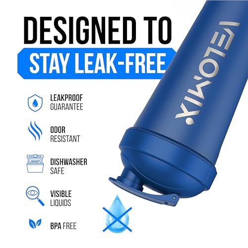 Image of VELOMIX 24 oz Stainless Steel Shaker Bottle with Wire Whisk - Leakproof, No Clumps, Odor Resistant Metal Shaker Bottle, Insulated Shaker Cups for Protein Shakes, Pre Workout and Smoothie(Blue)