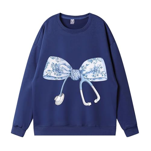 Nurse Stethoscope Bow Sweatshirt, Toile Blue Bow Nurse Shirt, Coquette Bow Nurse Life Shirt, Nursing School Crewneck, Nurse